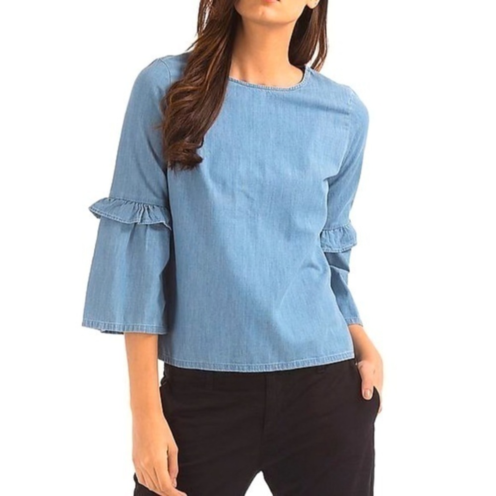 Gap Blue Denim Ruffle Sleeve Top